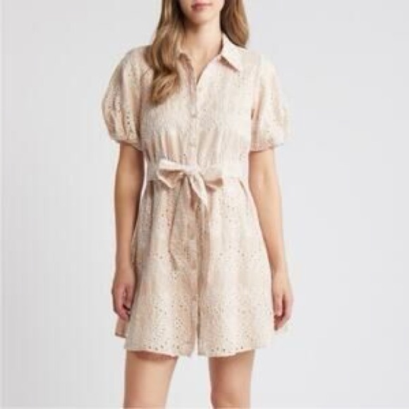 Sam Edelman Mini Puff Sleeve Eyelet Dress - Picture 1 of 4